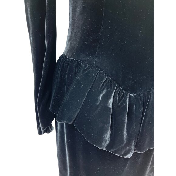 Vtg 80s Wayne Clark Black Velvet Dress With Puff Sleeves & Bow Back Detail Sz 4 - Picture 7 of 9
